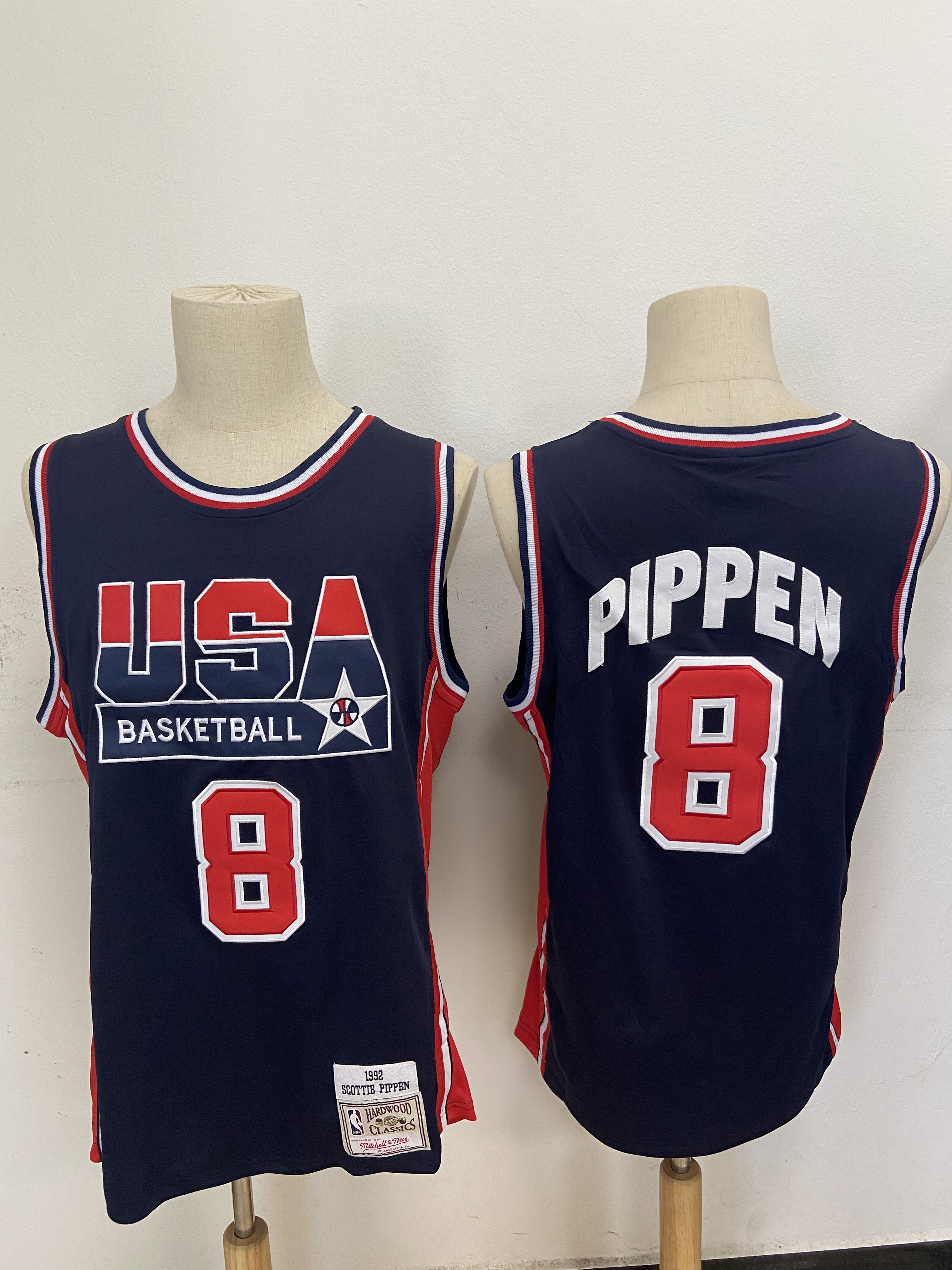 Men USA Basketball #8 Pippen Blue Stitched Throwback NBA Jersey->detroit pistons->NBA Jersey